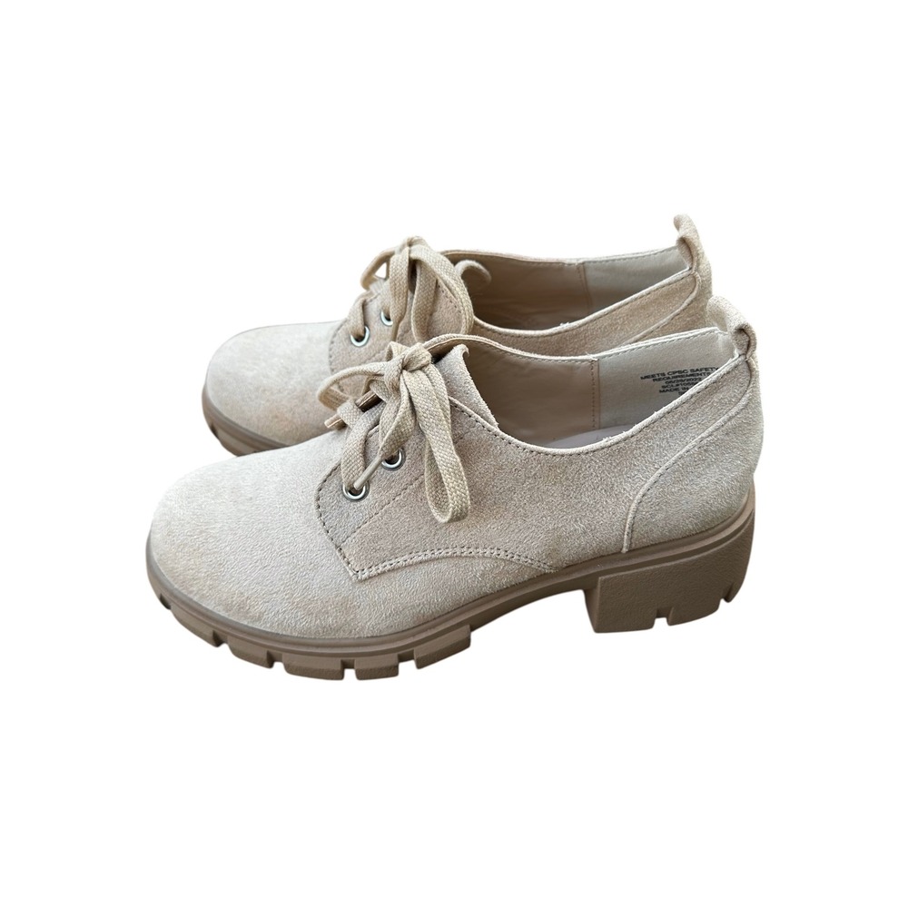 Soda Lydia Beige Faux Suede Chunky Lug Sole Lace Up Oxford Shoes Girls Size 4M